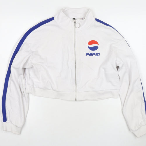 Pepsi Womens White Cotton Full Zip Sweatshirt Size M Zip - Logo