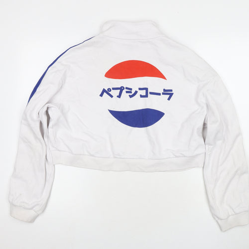 Pepsi Womens White Cotton Full Zip Sweatshirt Size M Zip - Logo