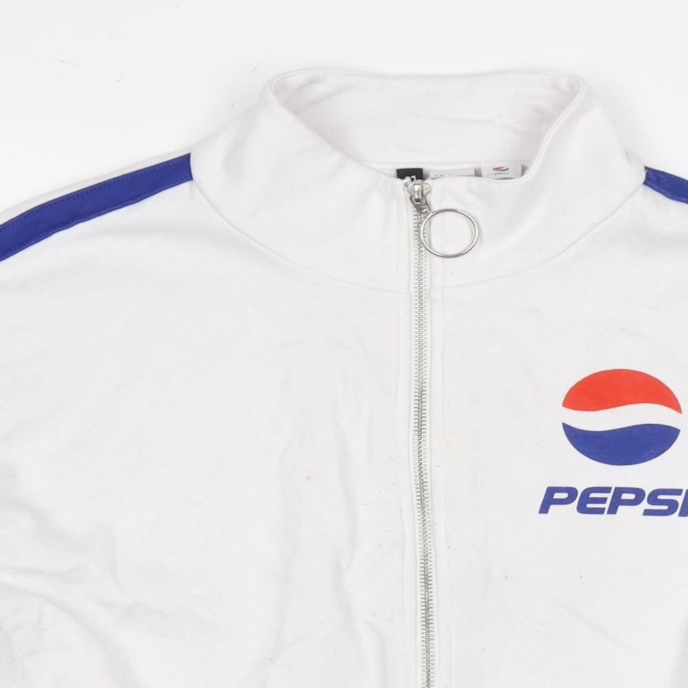 Pepsi Womens White Cotton Full Zip Sweatshirt Size M Zip - Logo