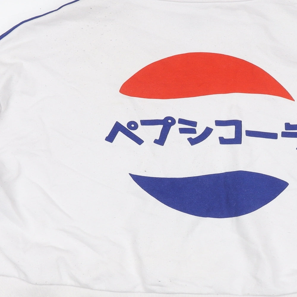 Pepsi Womens White Cotton Full Zip Sweatshirt Size M Zip - Logo