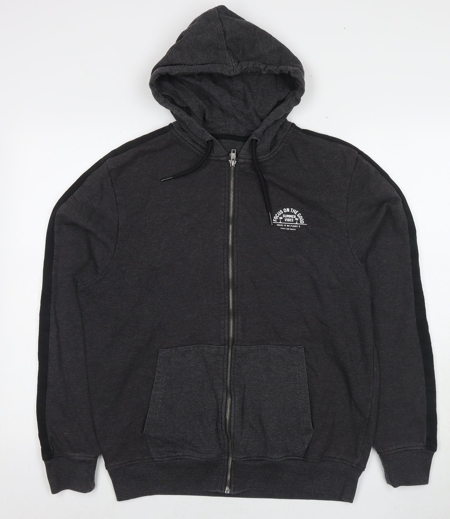 Threadcare Mens Grey Cotton Full Zip Hoodie Size L