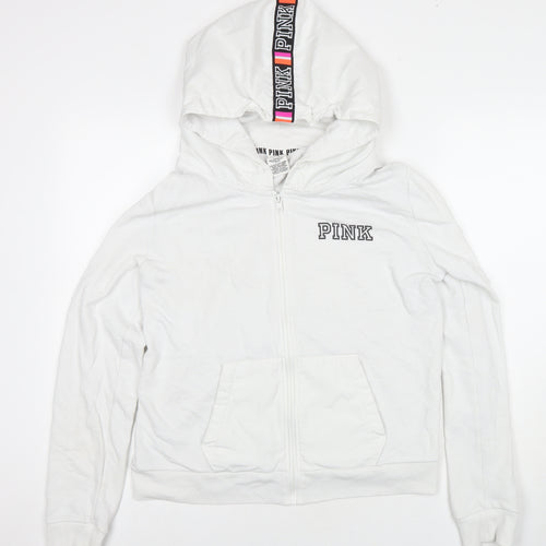 PINK Womens White Cotton Pullover Sweatshirt Size L Pullover