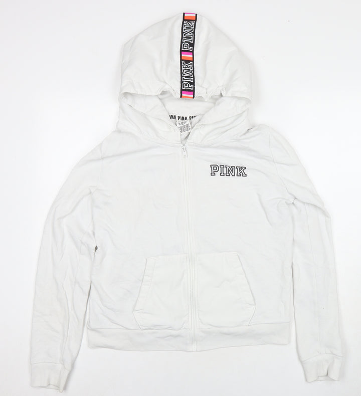 PINK Womens White Cotton Pullover Sweatshirt Size L Pullover
