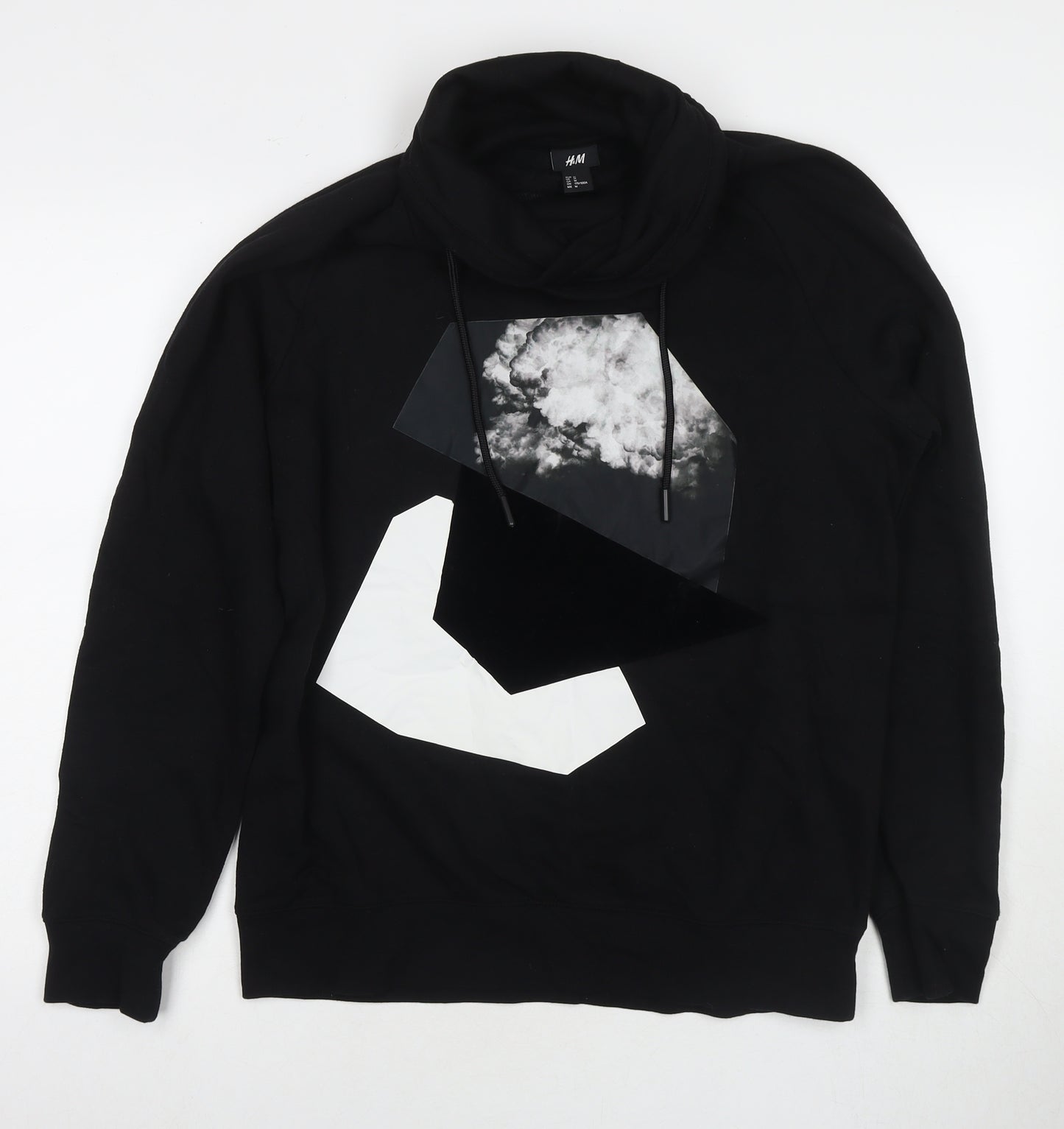 Divided by H&M Mens Black Cotton Pullover Sweatshirt Size M - Geometric Detail