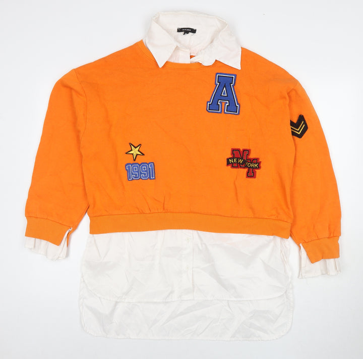 Rising Womens Orange Cotton Pullover Sweatshirt Size XL Pullover - Shirt Detail Icons