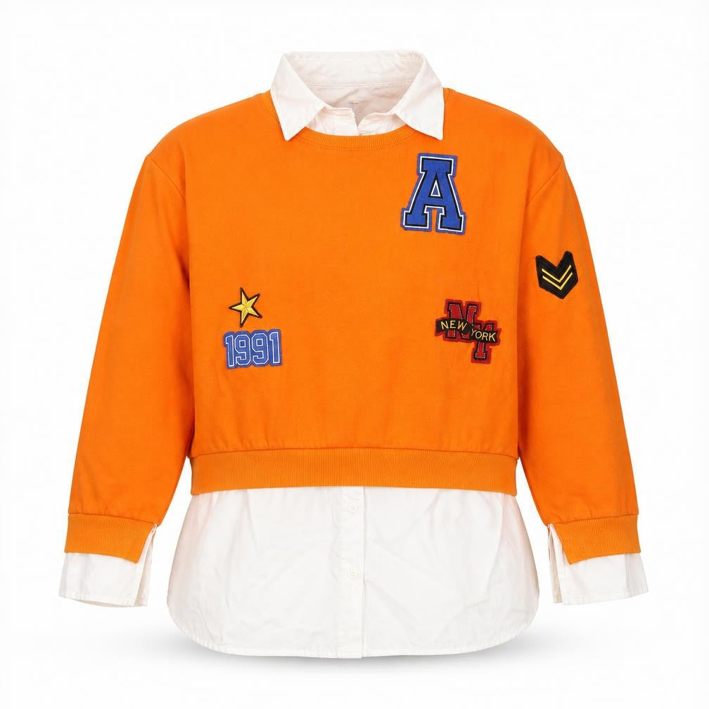 Rising Womens Orange Cotton Pullover Sweatshirt Size XL Pullover - Shirt Detail Icons