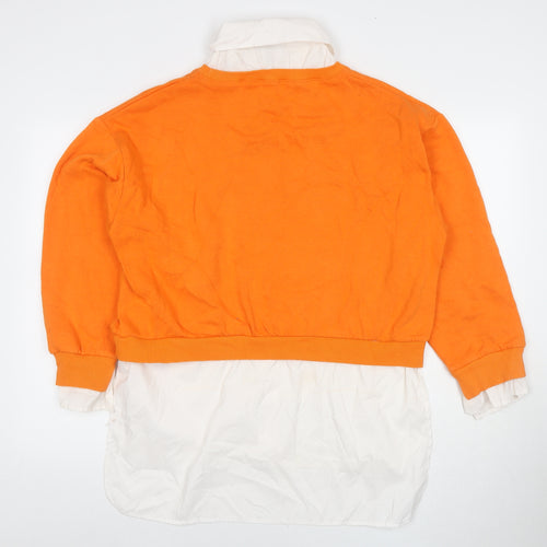 Rising Womens Orange Cotton Pullover Sweatshirt Size XL Pullover - Shirt Detail Icons