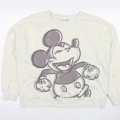 Disney Womens Ivory Cotton Pullover Sweatshirt Size 14 Pullover - Mickey Mouse Size 14-16