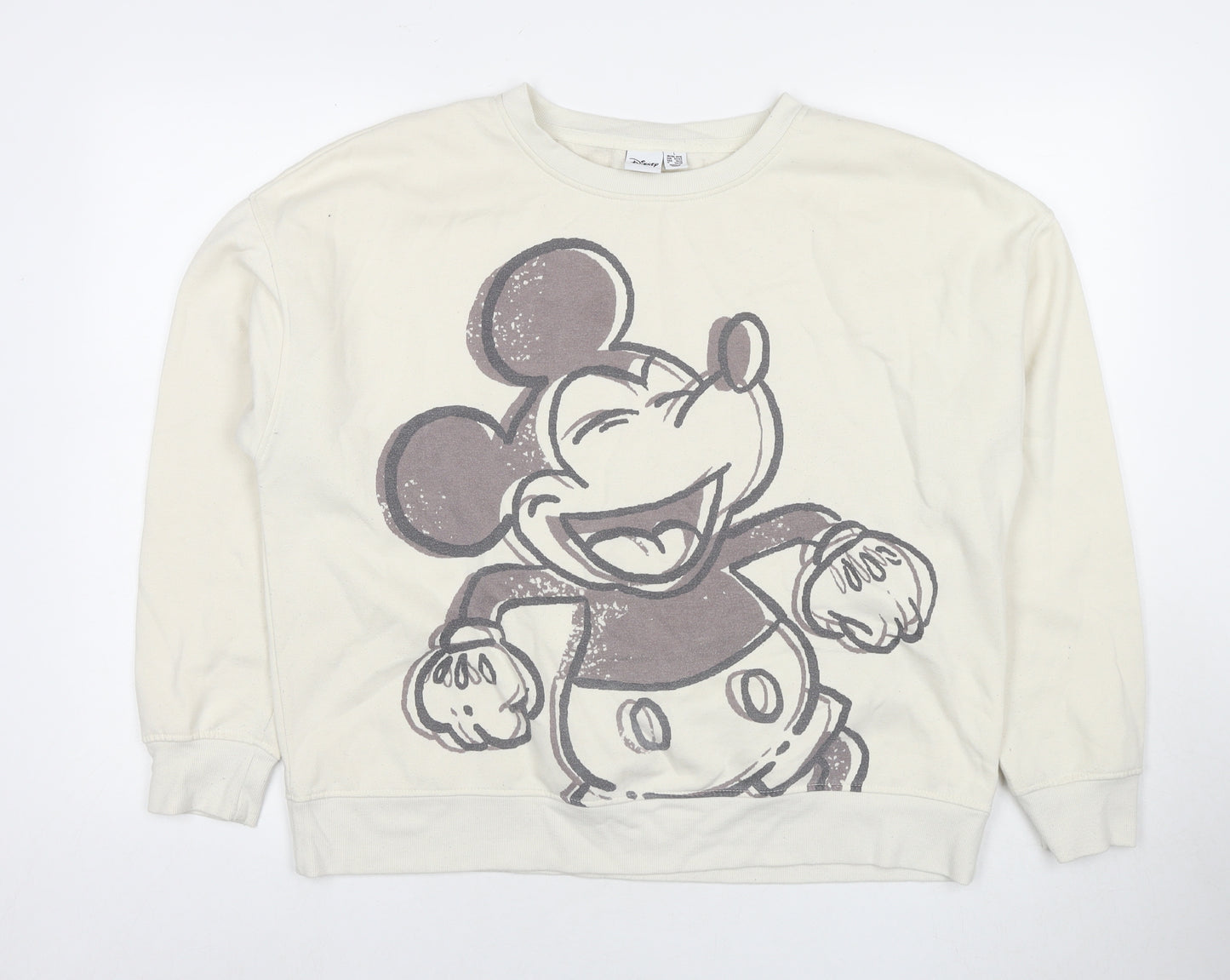 Disney Womens Ivory Cotton Pullover Sweatshirt Size 14 Pullover - Mickey Mouse Size 14-16