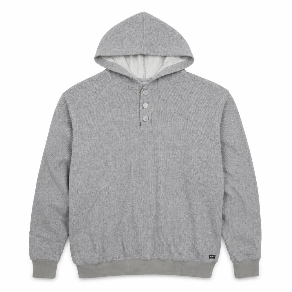 Front view of Raca men’s grey cotton pullover hoodie, size L