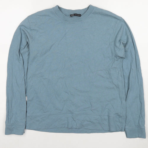 Zara Womens Blue Cotton Pullover Sweatshirt Size S Pullover
