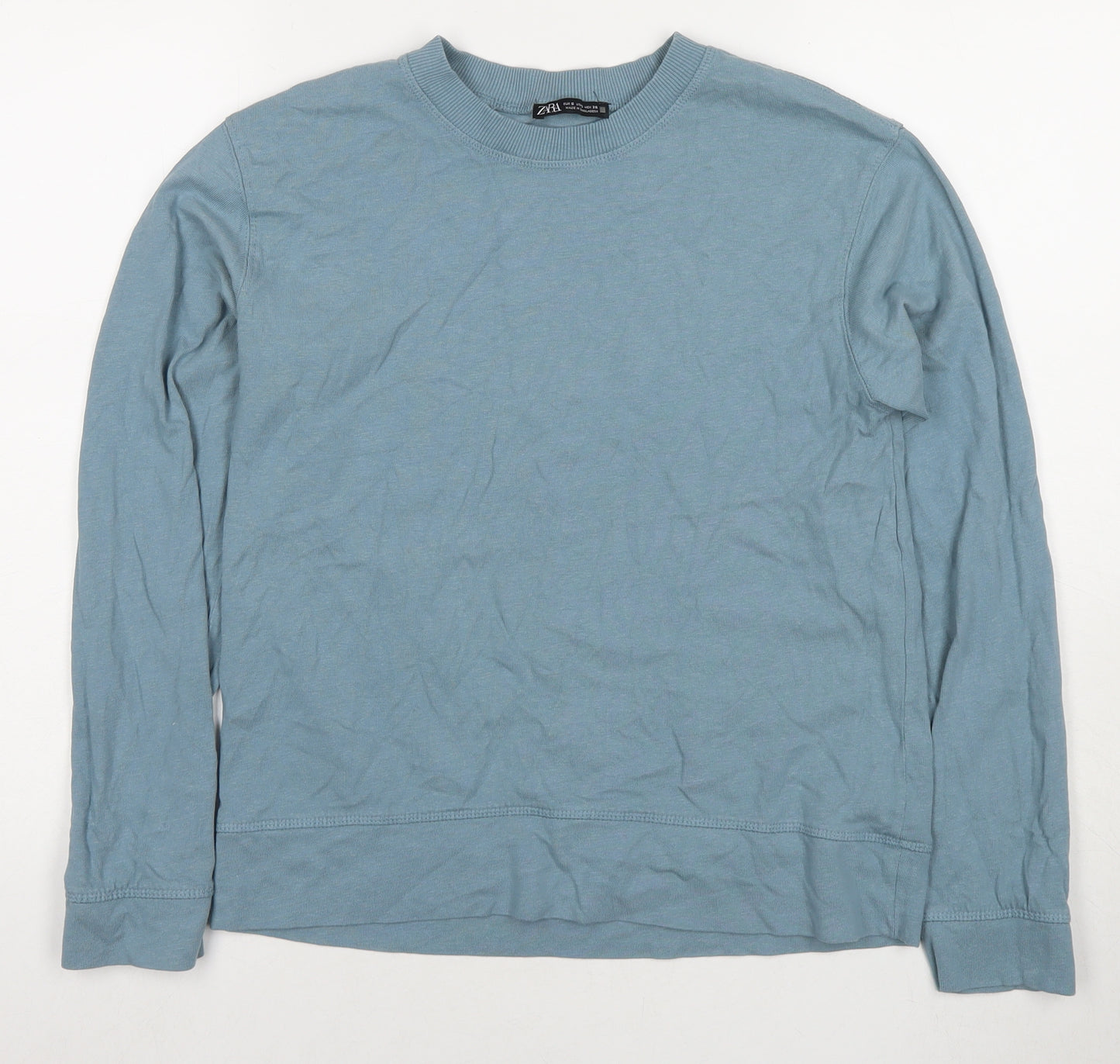 Zara Womens Blue Cotton Pullover Sweatshirt Size S Pullover