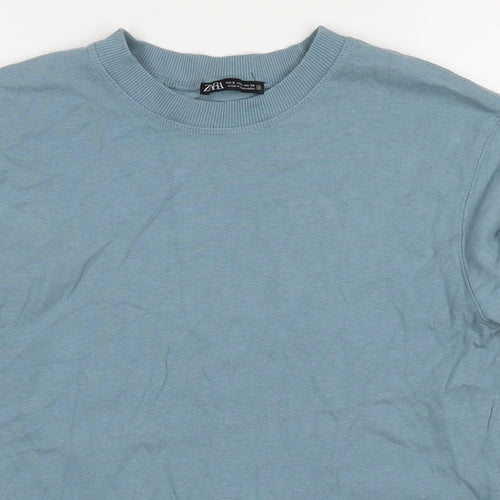 Zara Womens Blue Cotton Pullover Sweatshirt Size S Pullover