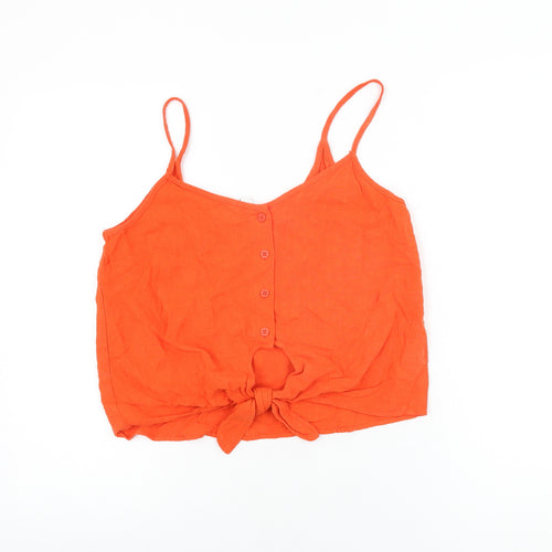 Topshop Womens Red Linen Basic T-Shirt Size 10 V-Neck
