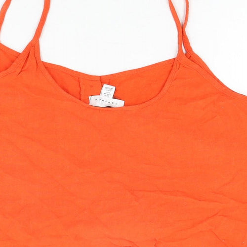 Topshop Womens Red Linen Basic T-Shirt Size 10 V-Neck