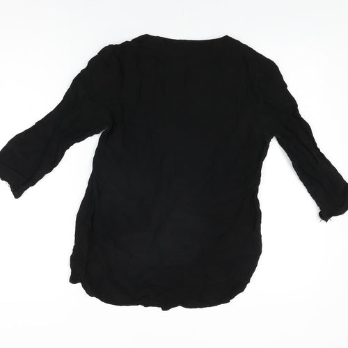 Zara Womens Black Viscose Basic T-Shirt Size S V-Neck