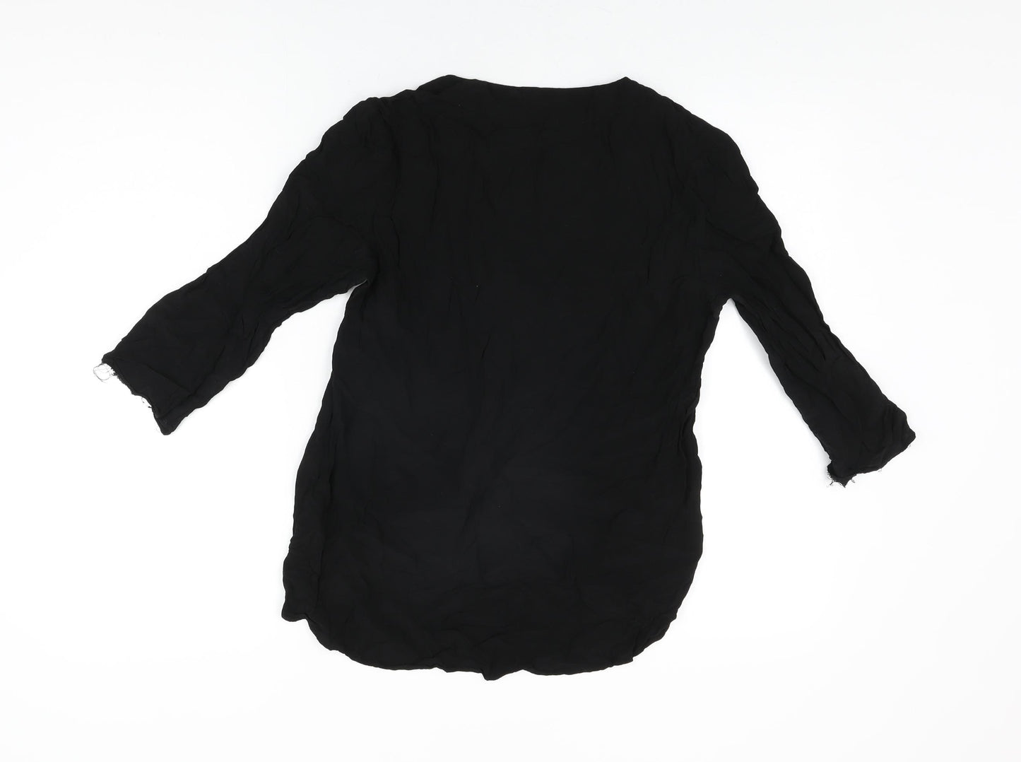 Zara Womens Black Viscose Basic T-Shirt Size S V-Neck