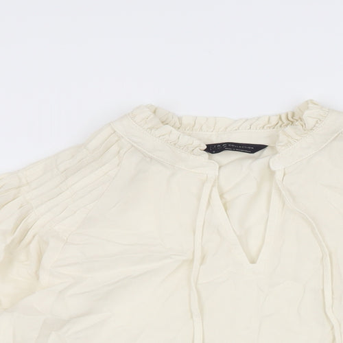 Marks and Spencer Womens Ivory Lyocell Basic T-Shirt Size 8 V-Neck