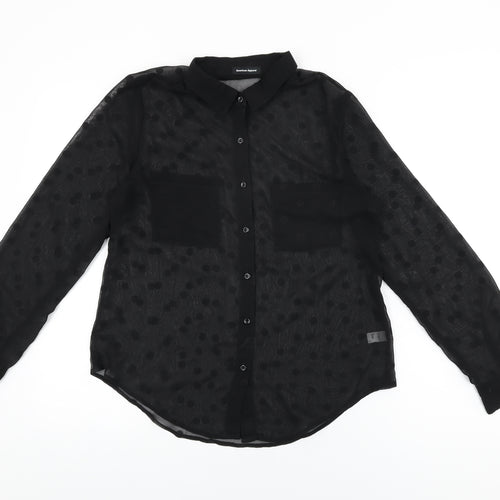 American Apparel Womens Black Polka Dot Polyester Basic Button-Up Size S Collared