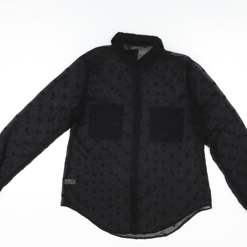 American Apparel Womens Black Polka Dot Polyester Basic Button-Up Size S Collared