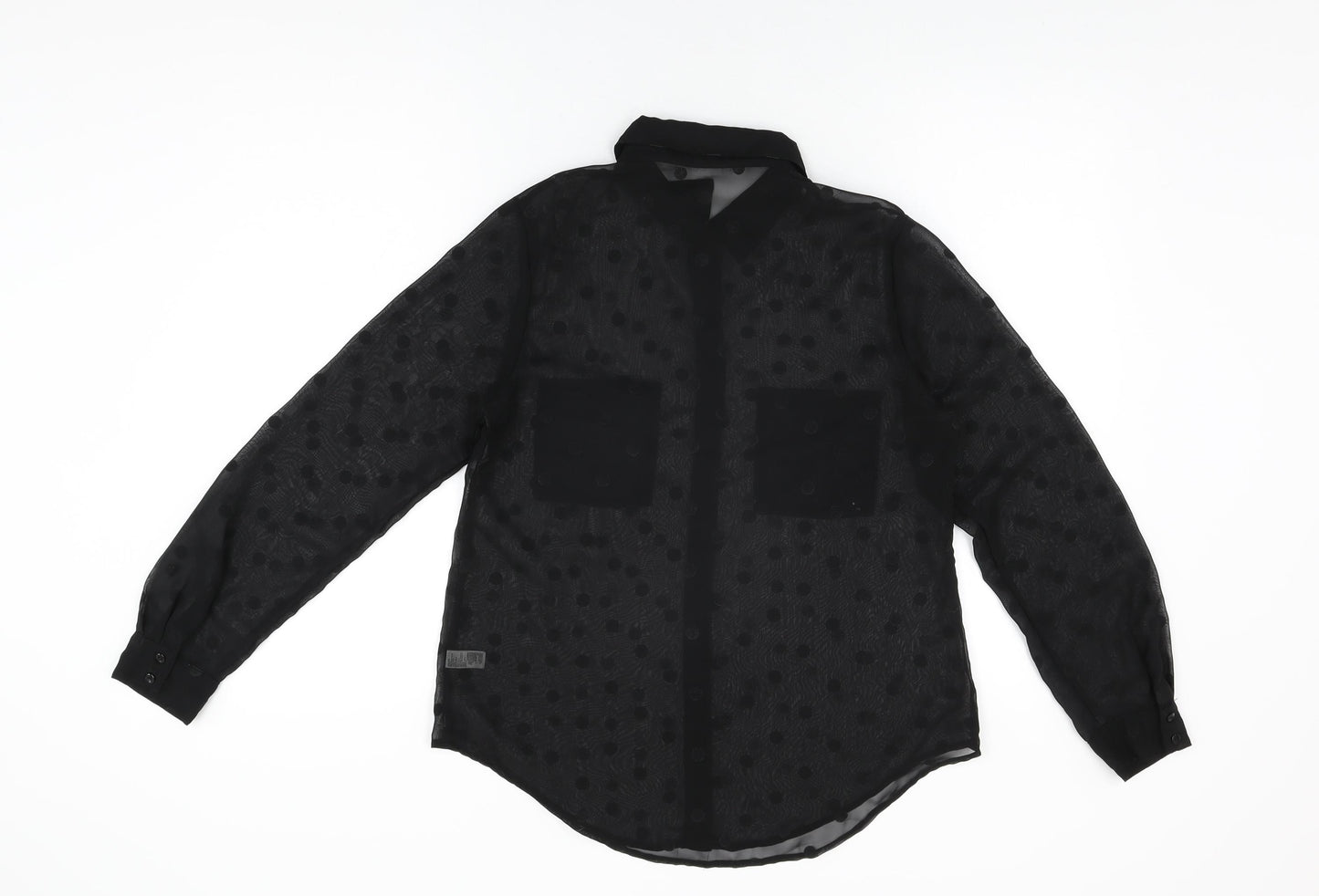 American Apparel Womens Black Polka Dot Polyester Basic Button-Up Size S Collared