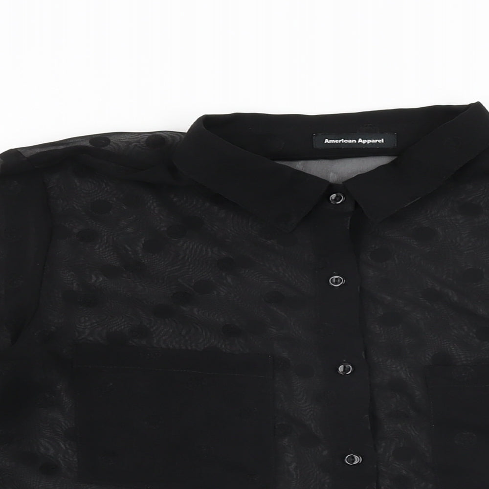American Apparel Womens Black Polka Dot Polyester Basic Button-Up Size S Collared
