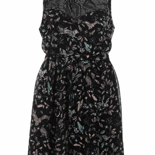 Dorothy Perkins Womens Black Floral Polyester Skater Dress Size 10 Round Neck Zip
