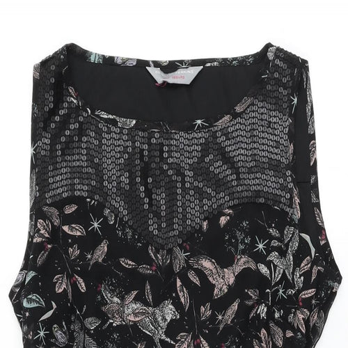 Dorothy Perkins Womens Black Floral Polyester Skater Dress Size 10 Round Neck Zip