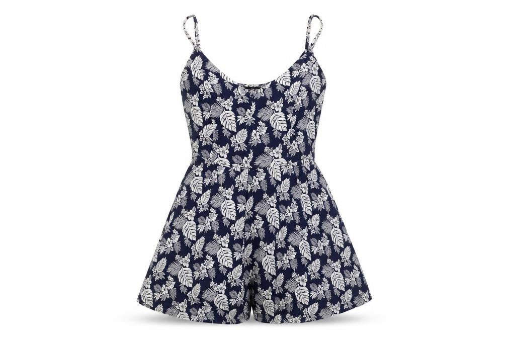 FOREVER 21 Womens Blue Floral Viscose Playsuit One-Piece Size S L3 in Pullover