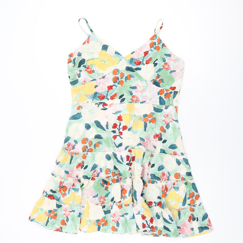 QED London Womens Multicoloured Floral Polyester Shift Size 10 V-Neck Zip
