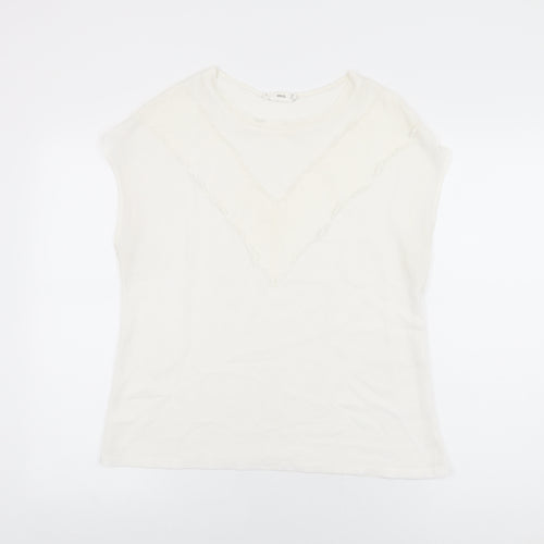 Mango Womens White Polyester Basic Blouse Size M Round Neck
