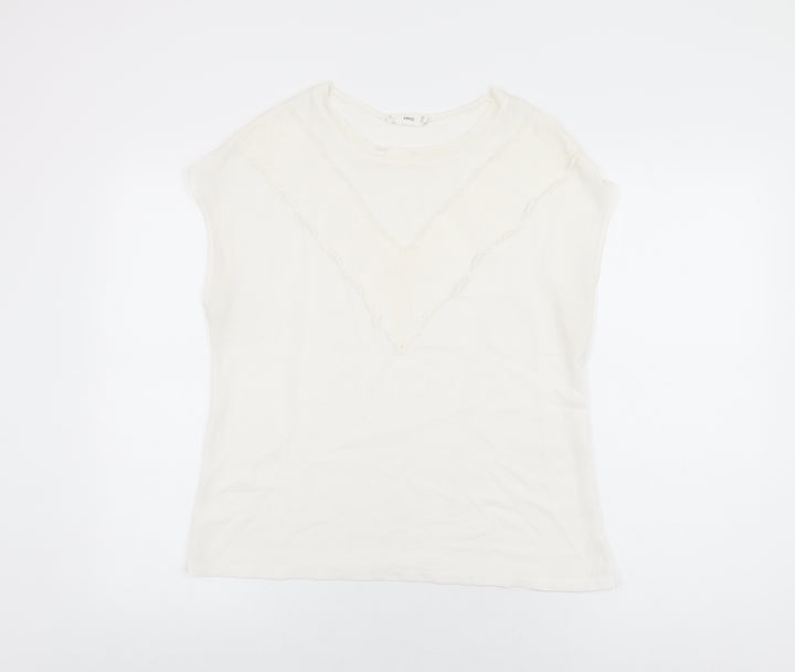 Mango Womens White Polyester Basic Blouse Size M Round Neck
