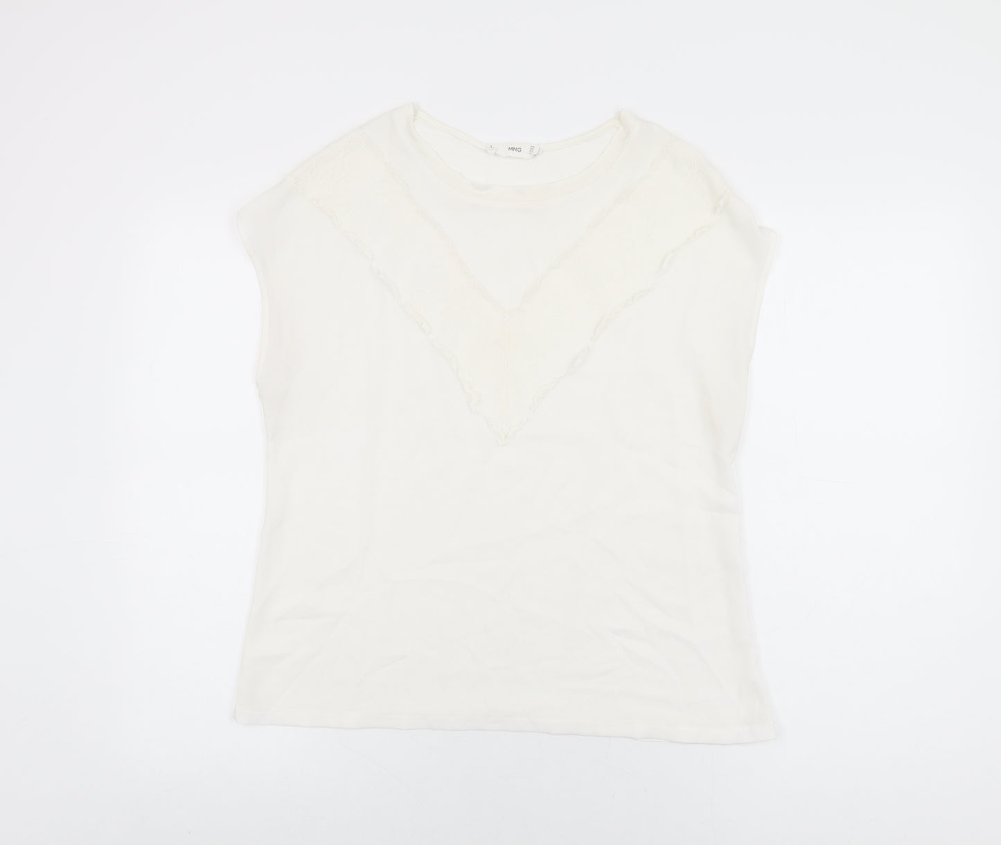 Mango Womens White Polyester Basic Blouse Size M Round Neck