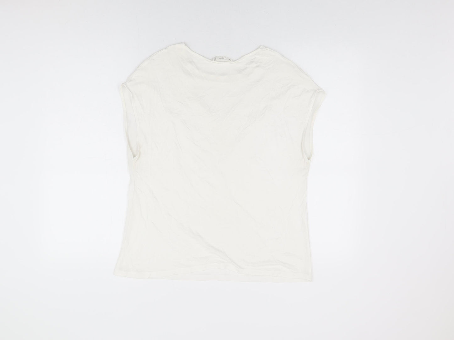Mango Womens White Polyester Basic Blouse Size M Round Neck