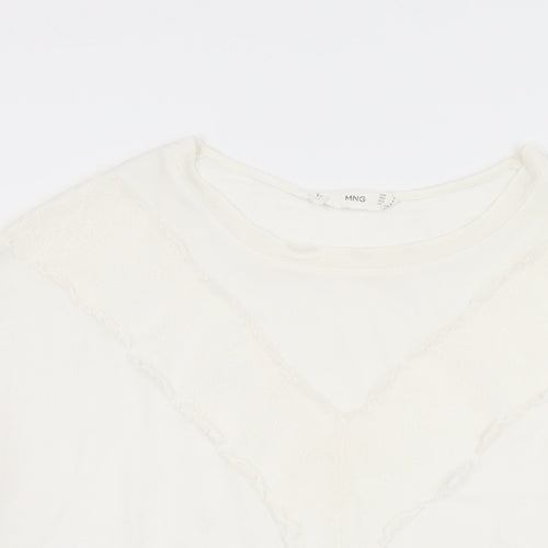 Mango Womens White Polyester Basic Blouse Size M Round Neck