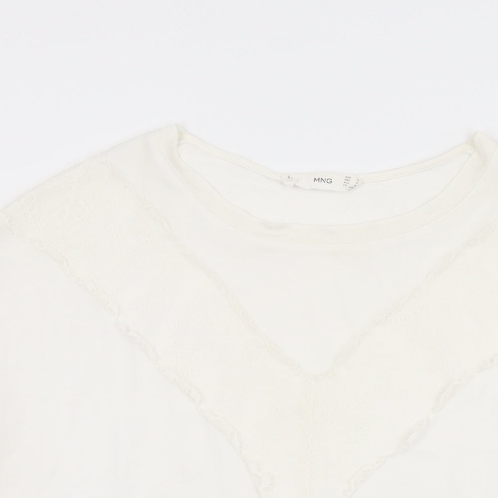 Mango Womens White Polyester Basic Blouse Size M Round Neck