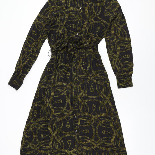 H&M Womens Black Geometric Viscose Shirt Dress Size 4 Collared Button
