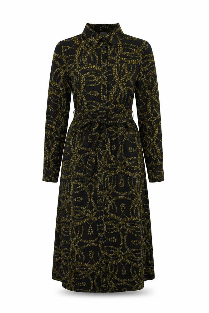 H&M Womens Black Geometric Viscose Shirt Dress Size 4 Collared Button