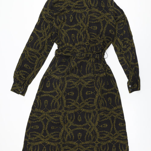 H&M Womens Black Geometric Viscose Shirt Dress Size 4 Collared Button