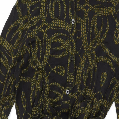 H&M Womens Black Geometric Viscose Shirt Dress Size 4 Collared Button