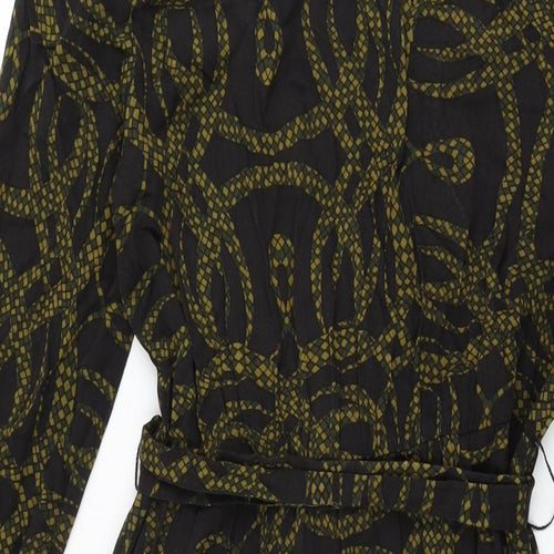 H&M Womens Black Geometric Viscose Shirt Dress Size 4 Collared Button