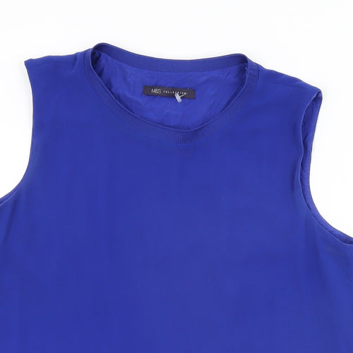 Marks and Spencer Womens Blue Polyester Basic Blouse Size 12 Round Neck