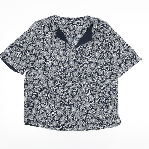 Marks and Spencer Womens Blue Floral Polyester Basic Blouse Size 12 V-Neck