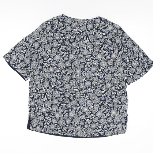 Marks and Spencer Womens Blue Floral Polyester Basic Blouse Size 12 V-Neck