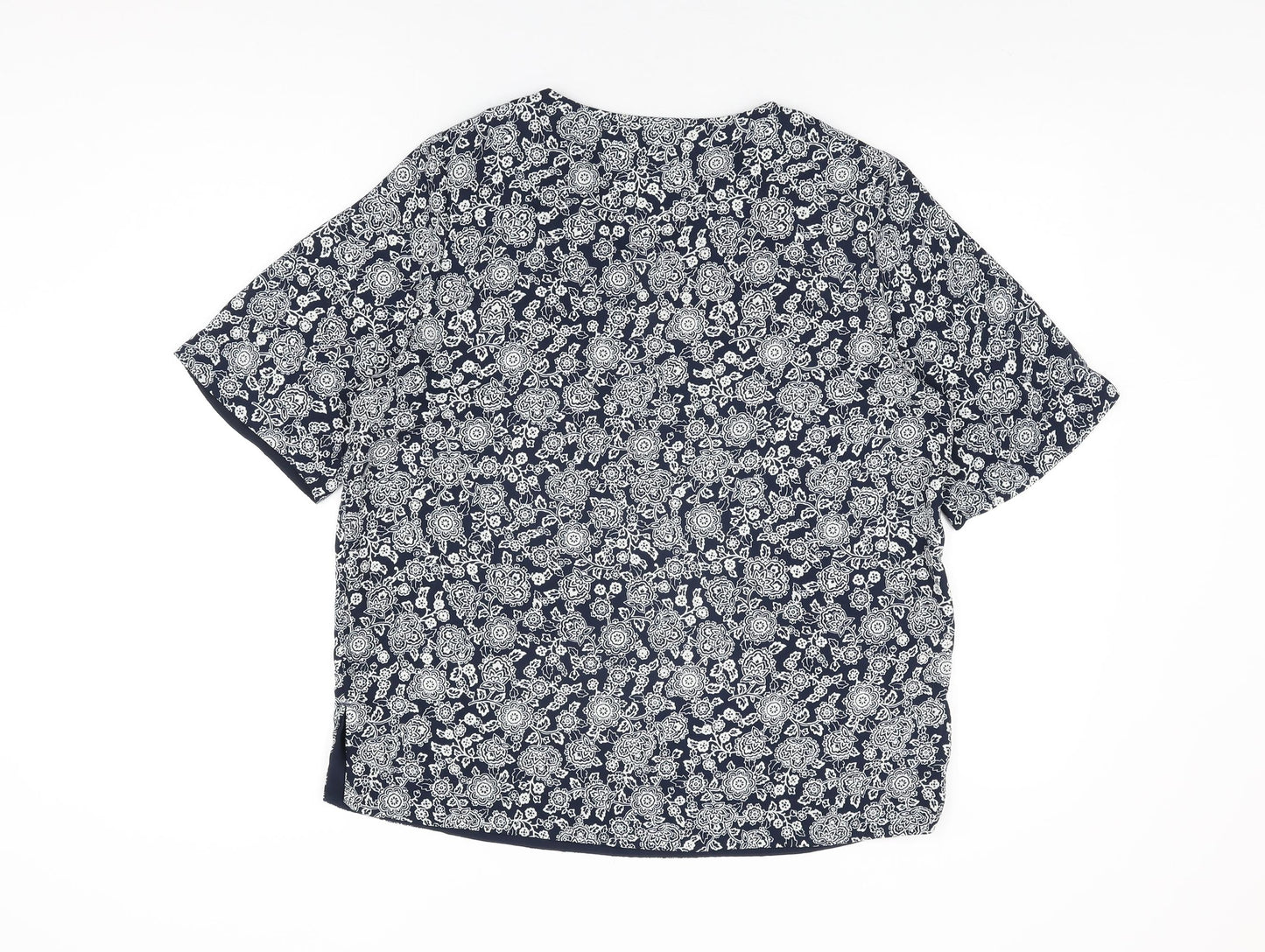Marks and Spencer Womens Blue Floral Polyester Basic Blouse Size 12 V-Neck