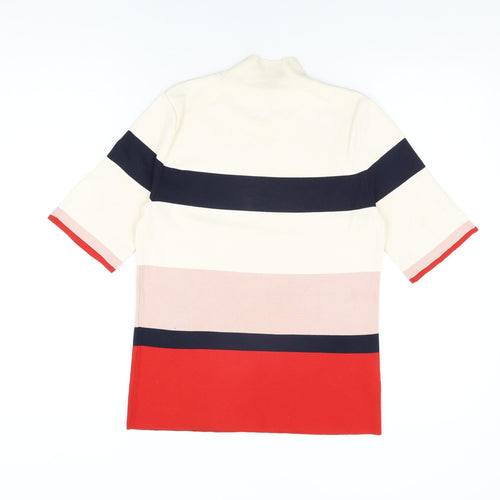 NEXT Womens Ivory Geometric Nylon Basic T-Shirt Size 12 High Neck