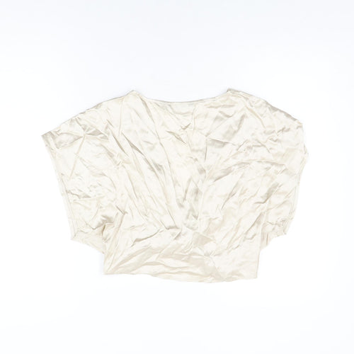Zara Womens Beige Polyester Cropped Blouse Size L V-Neck