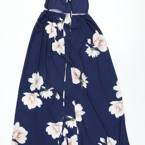 Showpo Womens Blue Floral Polyester Maxi Size 8 Halter Tie