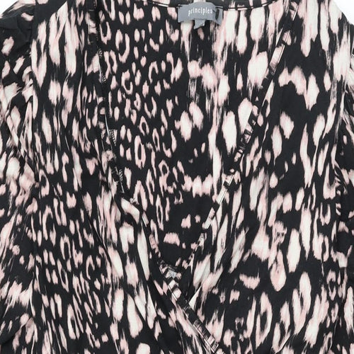 Principles Womens Black Geometric Viscose Wrap Dress Size 12 V-Neck Pullover