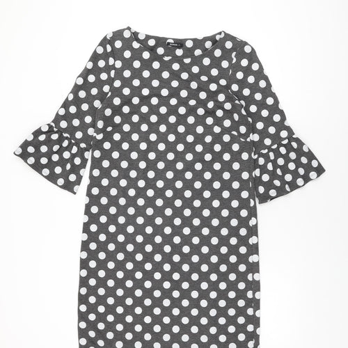 Roman Womens Grey Polka Dot Polyester Shift Size 12 Round Neck Pullover